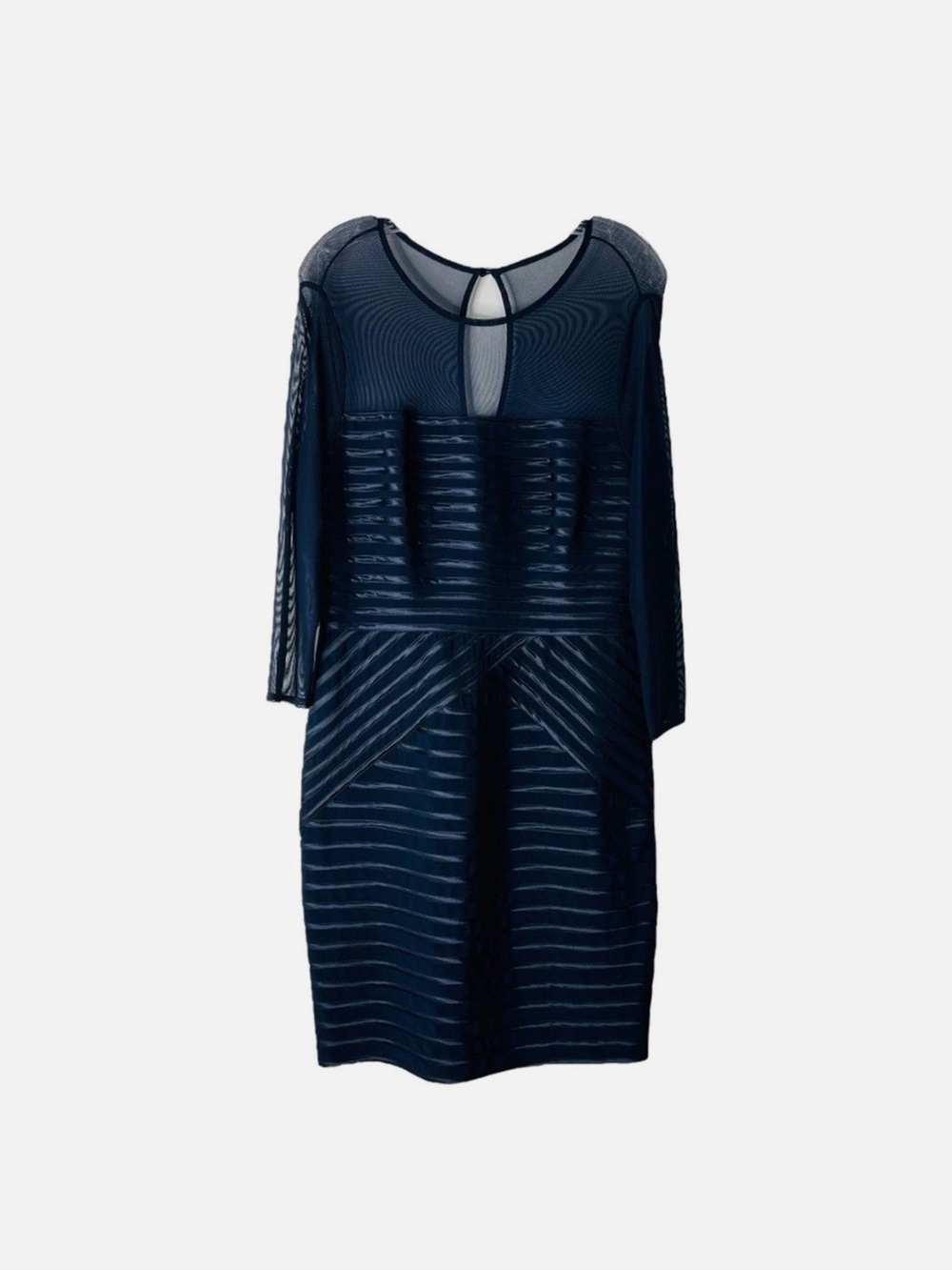 New Adrianna Papell Navy Blue Stiped Satin Mesh Evening Midi Dress Size 16